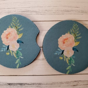 Car Coaster Set of 2- Floral Print Car Coasters Set of 2-Floral Car Coasters