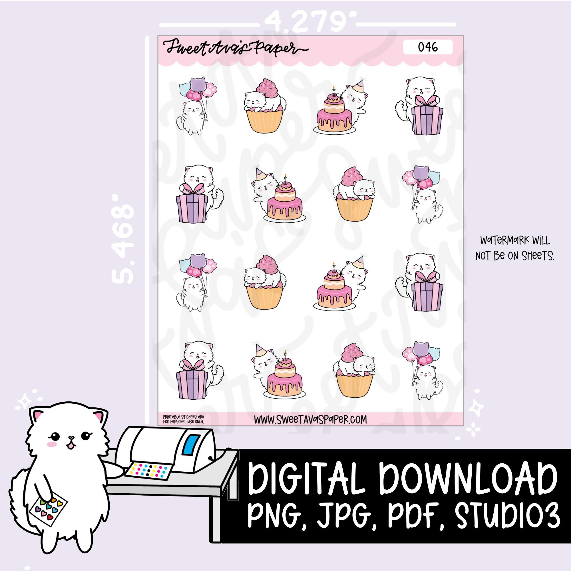 Snowball the Cat Birthday - Instant Digital Download - Printable ...