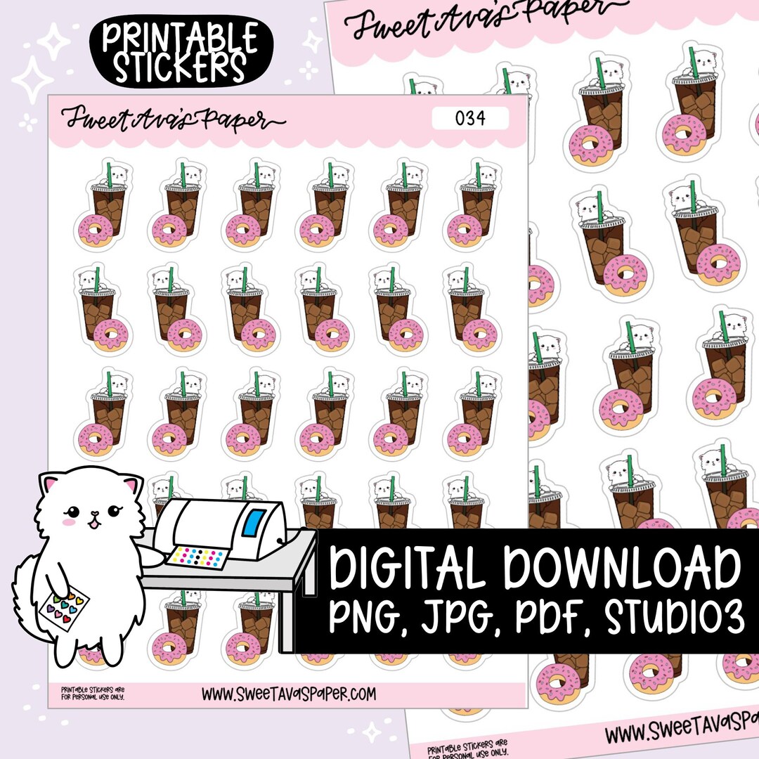 Snowball the Cat Coffee and Donut Instant Digital Download Printable ...