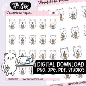 Coconut The Puppy Iced Coffee - Instant Digital Download - Printable Character Stickers - Coffee Stickers - Printable Planner Stickers