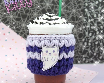 Ghost Cat Crochet Cup Cozie Sleeve