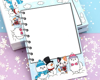 Winter Snowman 4" x 6" Memo Notepad - 25 Sheets - Coconut, Pumpkin and Snowball - To Do List - List Making - Stationery Gift - Teacher Gift