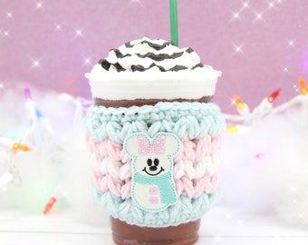 Snowman Mouse Girl Coffee Cup Cozie Sleeve