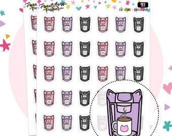 Cat Shaped Single Serve Coffee Machine Planner Stickers - Cat Shaped Icons - [913]