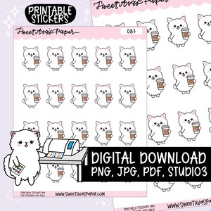 Coconut The Puppy Iced Coffee - Instant Digital Download - Printable Character Stickers - Coffee Stickers - Printable Planner Stickers