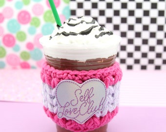 Self Love Club Pink & Purple Crochet Cup Cozie Sleeve