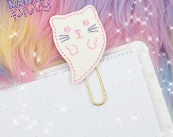 Pink Ghost Cat Planner Clip, Bookmark, Paper Clip