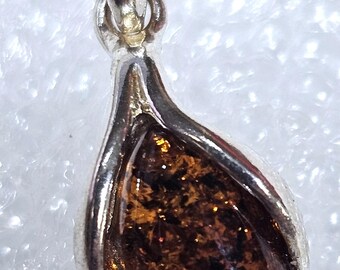 Sterling Silver Baltic Amber Charm: Small Gemstone Pendant