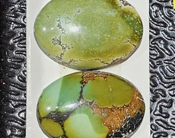 Green Hubei Turquoise Cabochons: 17 Carats, 13x18mm Oval Pair