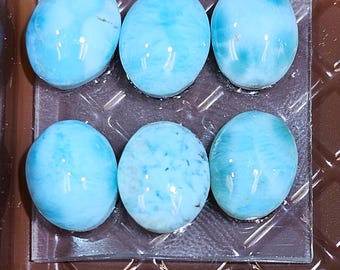 Dominican Larimar Cabochons: Blue Oval Gemstone Lot of 6 pcs (7 X 9 mm)