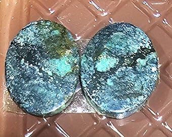 Hubei Turquoise Cabochons: Matched Pair Freeform Gemstone Earrings