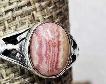 Argentinian Rhodochrosite Ring, 925 Sterling Silver, Inca Rosa stone