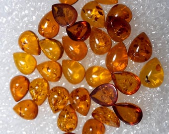 6 X 4 MM Baltic Amber Teardrop Cabochons Dark Konjac Color Jewelry Making Supplies