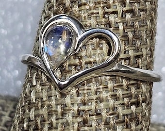 Rainbow Moonstone Heart Ring Sterling Silver ring Sizes 4-12
