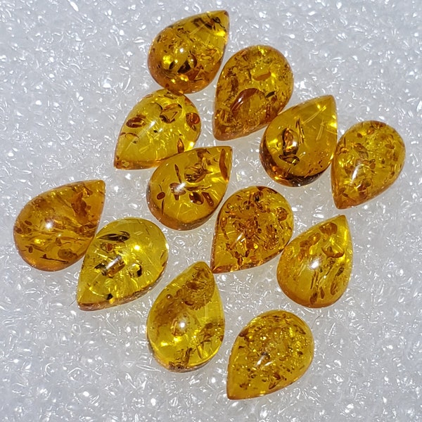 Designer! Natural Baltic Amber citrine champagne color teardrop cabochons lot of 12 or 24 pcs size  up to 6 x 9 mm  Weight 5  or 10 Carats