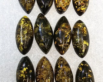 Designers Dream! Genuine Rare Dark Green Baltic Amber lot 6 or 12 marquise cabochon size 6 x 13 mm weight 5 carats or 10 carats