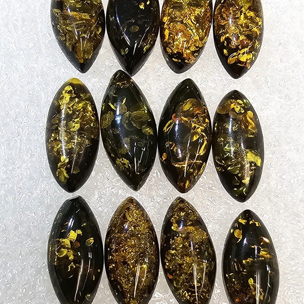 Designers Dream! Genuine Rare Dark Green Baltic Amber lot 6 or 12 marquise cabochon size 6 x 13 mm weight 5 carats or 10 carats