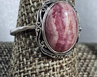 Argentinian Rhodochrosite Ring, 925 Sterling Silver, Inca Rosa stone