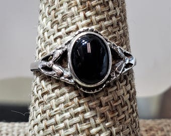 Black Onyx Sterling Silver Ring: Natural Gemstone, Sizes 4-12