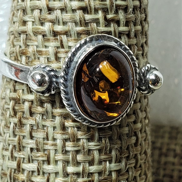 Ring sizes 4 - 12 Natural Baltic Amber set in  solid silver 925 mark ring  stone size 6 x 8 mm gift box included