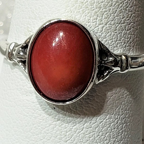 On Sale! Natural Red Bamboo Coral in silver 925 mark ring sizes 4 - 12 oval stone size 8 x 10 mm gift box included Made in Poland