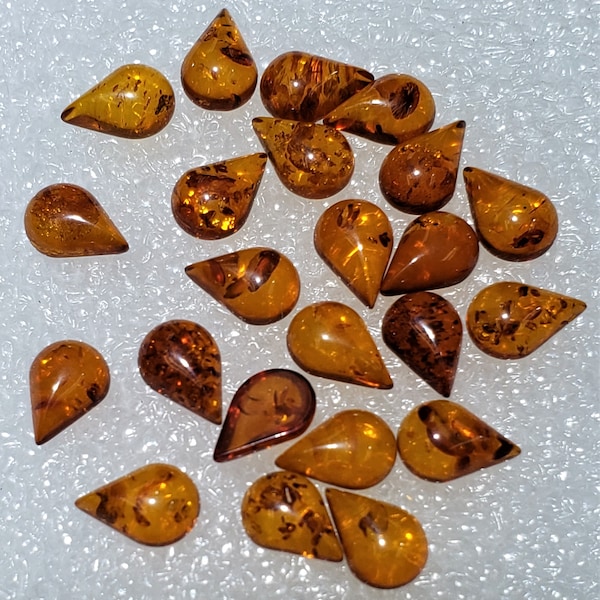 Designer dream! Natural Baltic Amber dark konjac color teardrop cabochons lot of 12 or 24 pcs size  up to 6 x 9 mm  Weight 5  or 10 Carats