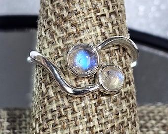 Rainbow Moonstone Ring: Adjustable Solid Silver 925, Size 7-9