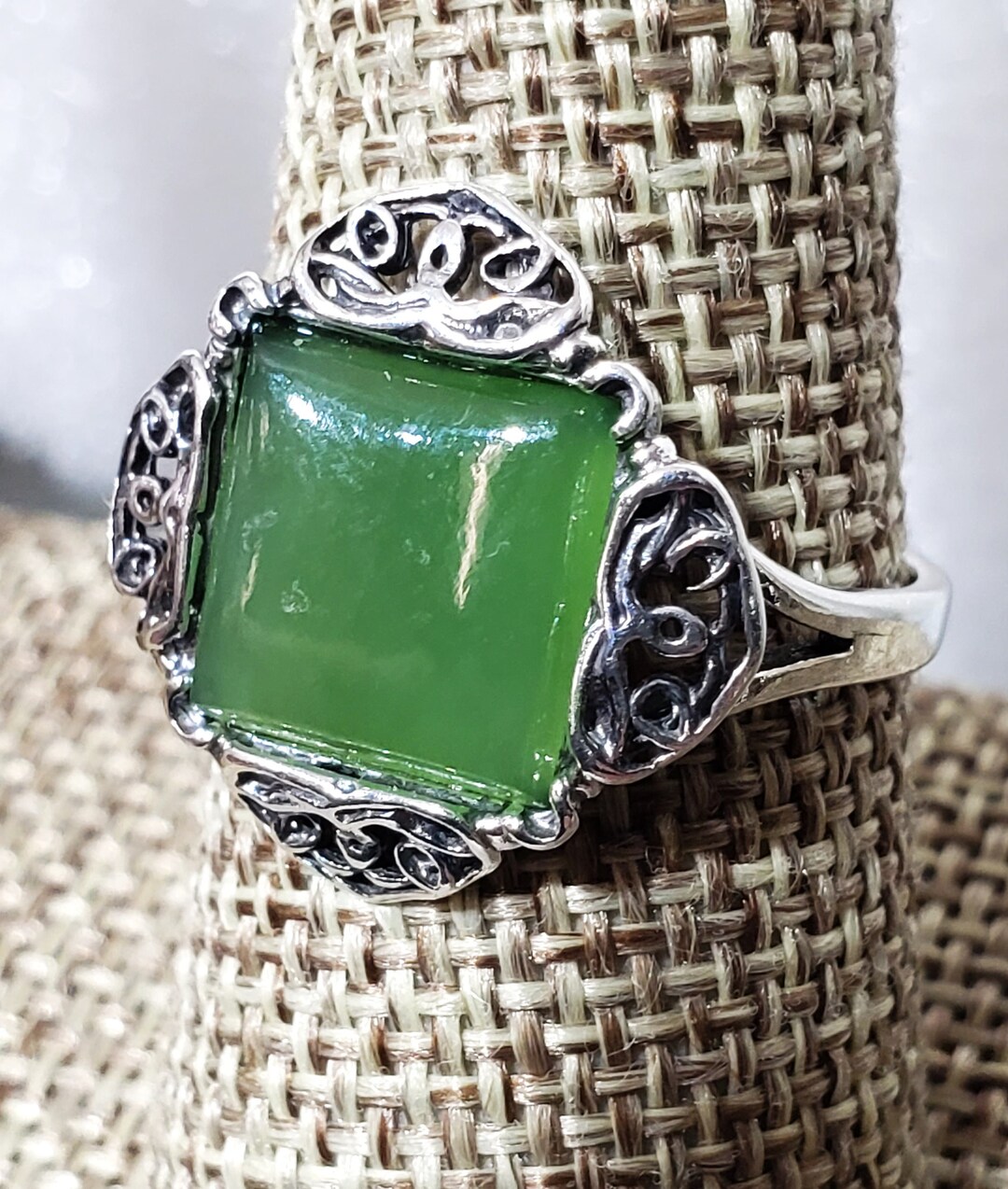 Rare Siberian Nephrite Jade in Silver 925 Mark Ring Sizes 4 12 US Stone
