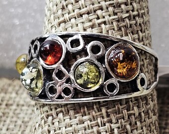 Baltic Amber Ring: Multicolored Gemstone, Solid Sterling Silver