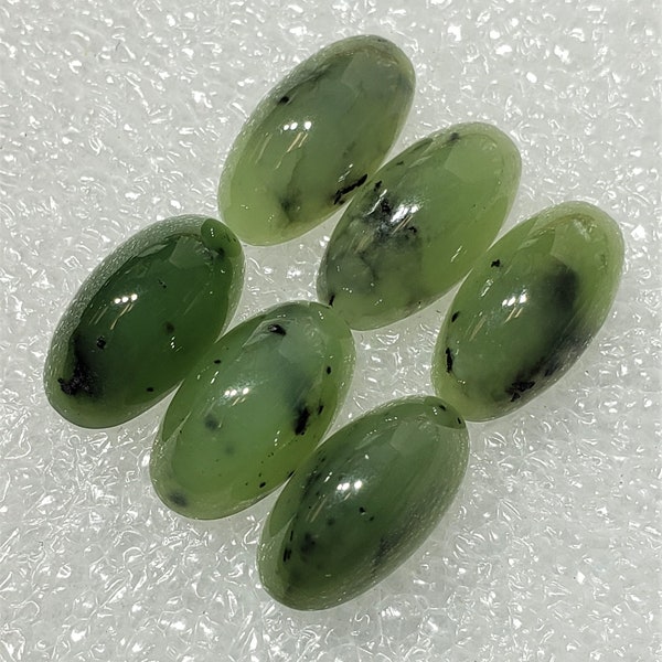 Natural and Powerful Siberian nephrite jade  SET of 6 or 12 cabochons fansy cut long oval size 8 x 15  mm Weight 35  or 70 Carats