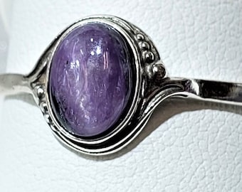 Rare Purple charoite set in silver 925 mark ring sizes 4 - 12 US
