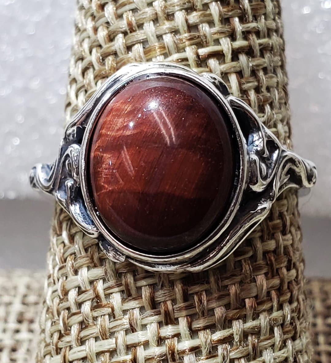 Natural Red Tiger-eye in SOLID Silver 925 Mark Ring Sizes 6