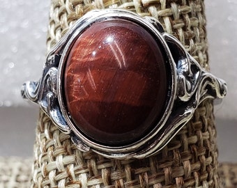 Natural Red Tiger-eye in SOLID Silver 925 Mark Ring Sizes 6