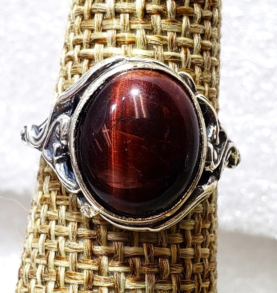 CTHY RING RED TIGER’S EYE (19号) Red Tiger's Eye Large Sterling Silver Ring, size 10.25