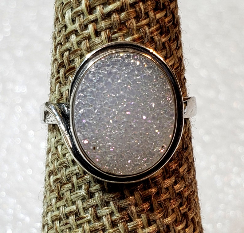 Magic Great sparkling Druzy silver 925 mark ring szs 4-12 cabochon stone sz 10 x 12 mm gift box included