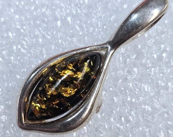 Sterling Silver Greeen Baltic Amber Charm: Small Gemstone Pendant