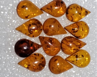 6 X 4 MM Baltic Amber Teardrop Cabochons Dark Konjac Color Jewelry Making Supplies lot of 12 or 24