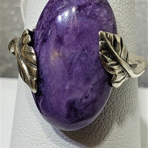 Sale! Rare metaphysical Purple charoite ring in silver 925 mark ring sizes 4 - 12 stone size 12 x 20 mm gift box included Made in Poland