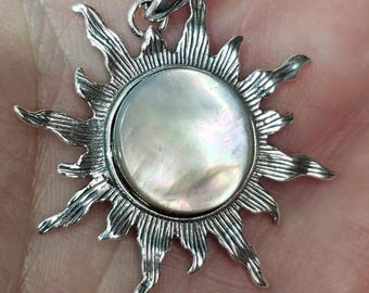 July Special.Buy One have Second is Free.Natural Mother of Pearl 925 Sterling Silver Sun Pendant