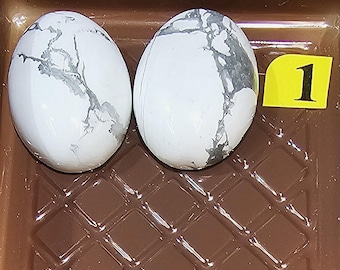 White Buffalo Howlite Cabochons: Oval Gemstone Pair (15x20mm)