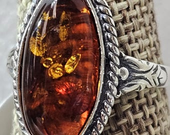 Natural Baltic Amber Ring: Solid Silver Cabochon, Made in Poland