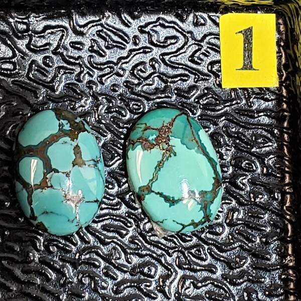 Designer dream! Rare Hubei China turquoise 2 pcs oval cabochons size 10 x 14 mm weight about 10 carats 10 lots 1-10