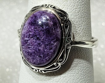 Russian Purple Charoite Ring – Solid Sterling Silver (.925)