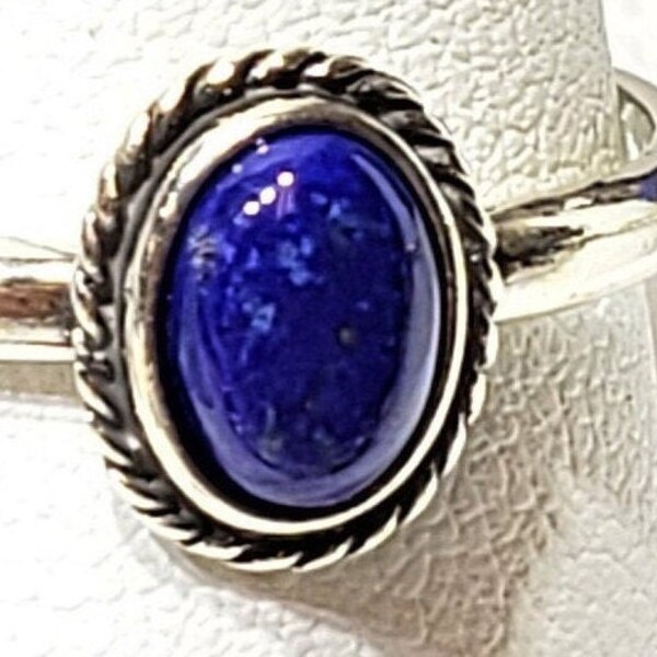 Genuine Lapis lazuli  from Afghanistan in solid silver 925 mark ring sizes 4 - 12 US stone size 6 x 8  mm gift box included Made in Poland