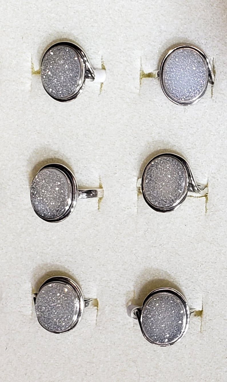 Magic Great sparkling Druzy silver 925 mark ring szs 4-12 cabochon stone sz 10 x 12 mm gift box included