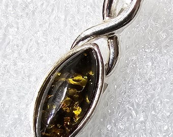 Sterling Silver Green Baltic Amber Charm: Small Gemstone Pendant
