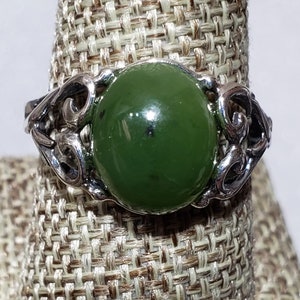 Rare Siberian nephrite Jade in silver 925 mark ring sizes 4 - 12 US stone oval cabochon size 10 x 12 mm gift box included made in Poland