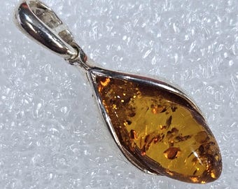 Sterling Silver Baltic Amber Charm: Small Gemstone Pendant