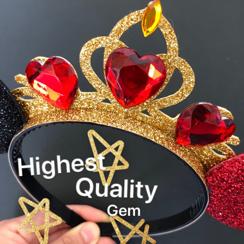 Queen of Hearts Minnie Ear,Alice in Wonderland Headband,Harley Quinn Minnie Ear,Halloween Minnie Ear,evil villain,Red and Black Mickey Ears