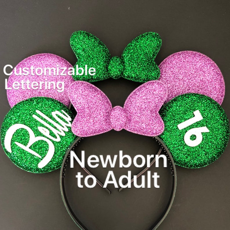 Mermaid Birthday Minnie Ears,Ariel Birthday Minnie Ears,Baby Minnie Ears,Ariel Mickey Ears,Ariel costume,Ariel outfit,Purple Ears,Mint Ears
